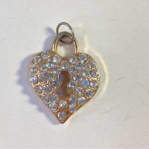 Vintage Gold-Tone Rhinestone Heart Lock Pendant